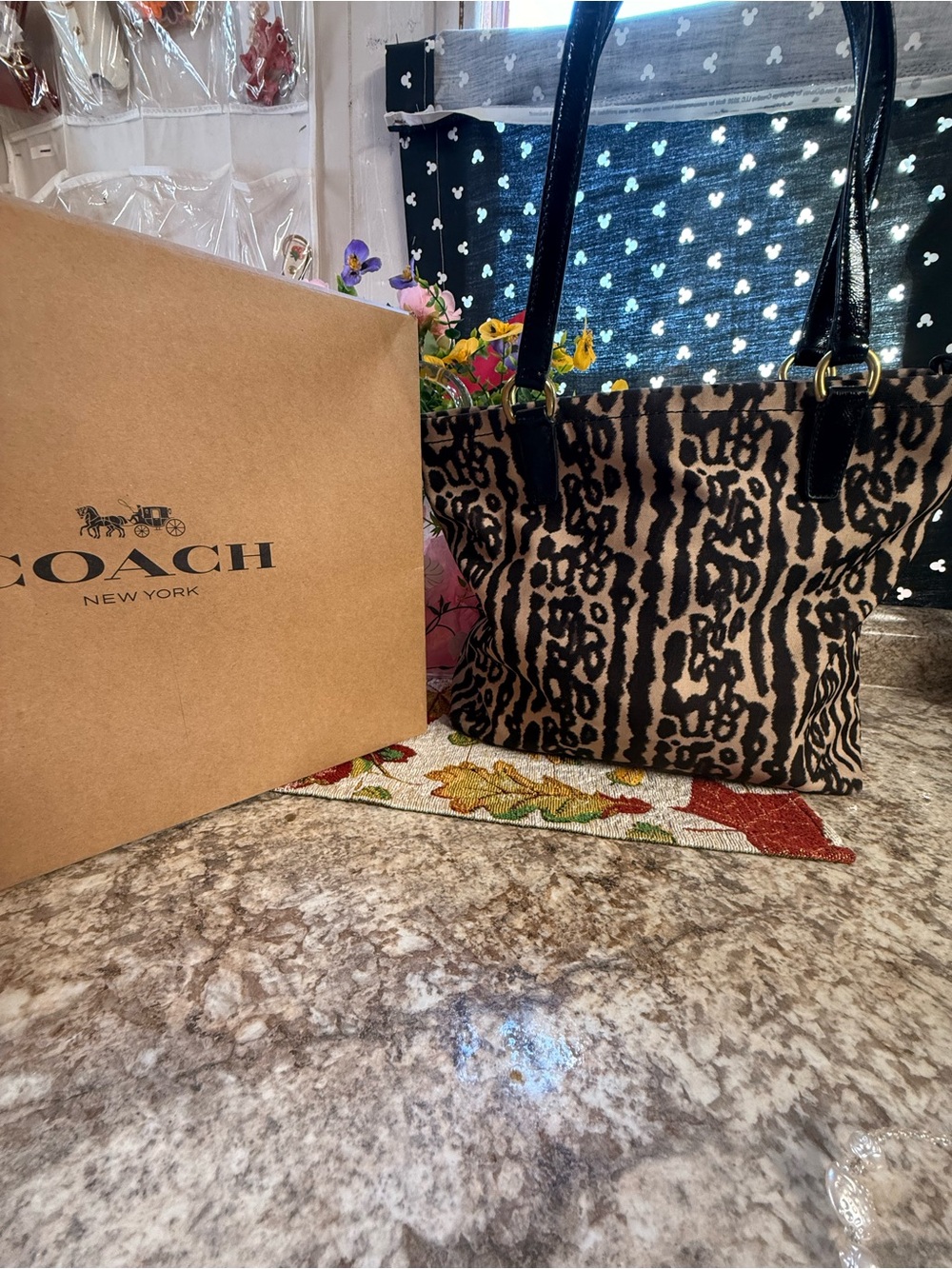 Coach Leopard-Print Tote in Black and Brown